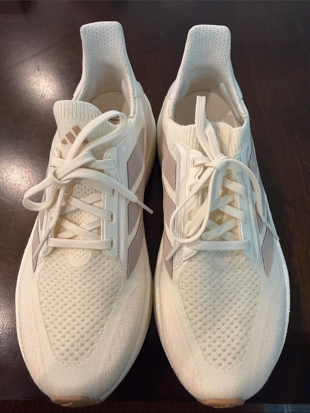 adidas Women's Knit Lace-Up Sneakers in Cream with Light Taupe Accents